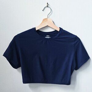 Skims Fits Everybody Cropped Short Sleeved T-Shirt in Marine Navy Blue Size L